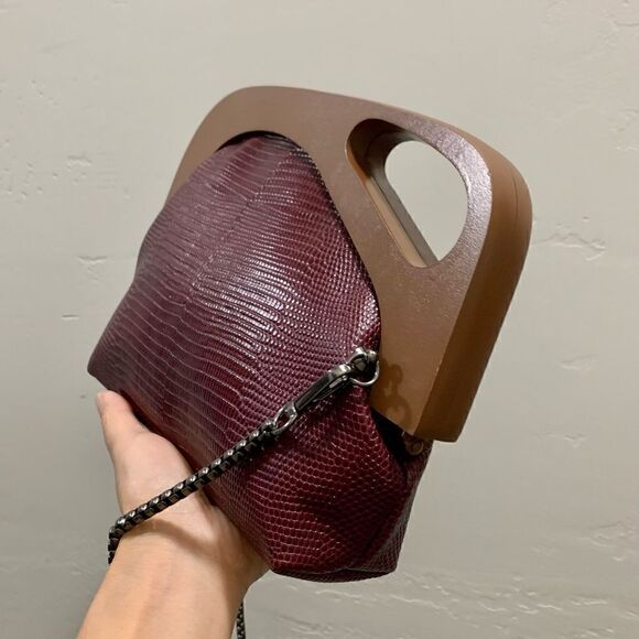 Handmade Genuine Embossed Leather Wooden Frame Clutch/Crossbody/Evening Bag - Picture 12 of 14